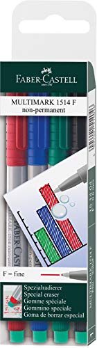 Faber-Castell 151404 - Marker Multimark, non-permanent, Stärke F, 4 Stück im Etui, je 1x rot, blau, grün, schwarz von Faber-Castell