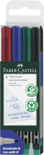 Faber-Castell 152604 - Marker Multimark, non-permanent, Stärke M, 4 Stück in Etui, je 1x rot, blau, grün, schwarz von Faber-Castell