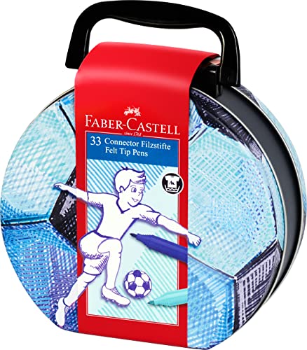 Faber-Castell 155538 - Filzstifte Connector Fußballkoffer, 33er Metalletui im Koffer-Format von Faber-Castell