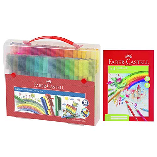 Faber-Castell 155579 Koffer Connector Filzstifte, 80-teilig (80er + Malblock A4 100 Blatt) von Faber-Castell