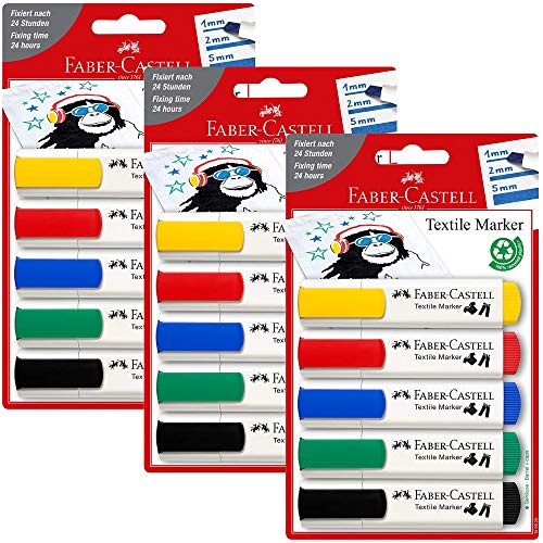 Faber-Castell 159520 - Textilmarker 5er (3x Standardfarben) von Faber-Castell