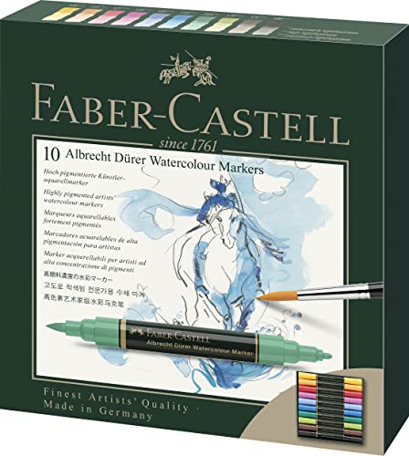 Faber-Castell 160308 - Aquarellmarker Albrecht Dürer mit Doppelspitze, 5er Etui, Marker mit Faser- und Pinselspitze, 10 Stück (1er Pack) von Faber-Castell