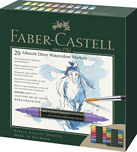 Faber-Castell 160320 - Aquarellmarker Albrecht Dürer mit Doppelspitze, 20er Etui, Marker mit Faser- und Pinselspitze von Faber-Castell