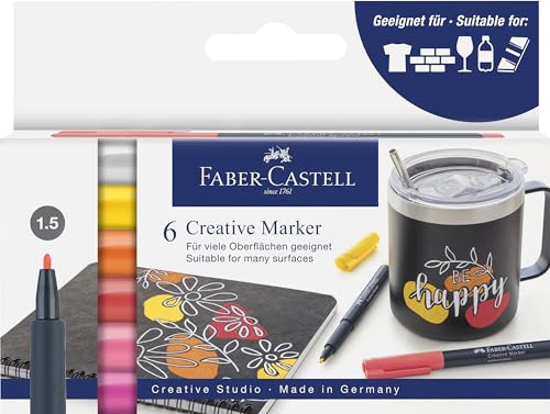 Faber-Castell 160705 - Creative Marker Set, 6 Permanent Marker, Stifte Set Summer breeze, für Papier, Glas, Kunststoff uvm. von Faber-Castell