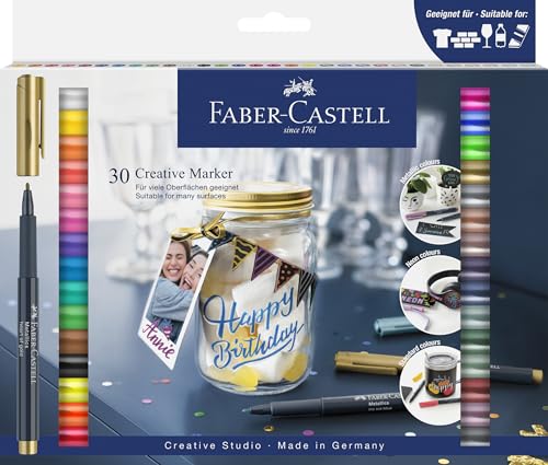 Faber-Castell 160708 - Creative Marker Set, 30 Permanent Marker, Stifte Set für Papier, Glas, Kunststoff uvm. von Faber-Castell
