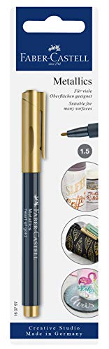 Faber-Castell 160797 - Metallics Marker mit Faserspitze, 1,5 mm Strichstärke, für viele Oberflächen geeignet, mit Metalliceffekt Heart of Gold von Faber-Castell