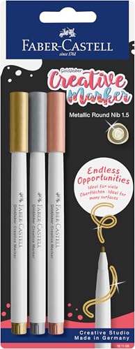 Faber-Castell 161108 - Goldfaber Creative Marker Set, 3 Filzstifte Metallic Farben, wasserfeste Stifte 1,5 mm Strichstärke Faber-Castell 161108 - Goldfaber Creative Marker Set, 3 Filzstifte Metallic Farben, wasserfeste Stifte 1,5 mm Strichstärke von Faber-Castell