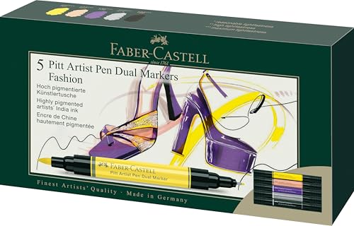 Faber-Castell 162006 - Tuschestifte Pitt Artist Pen Dual, 5 Marker mit zwei Spitzen - Pinselspitze und Faserspitze - Filzstifte Set Fashion Faber-Castell 162006 - Tuschestifte Pitt Artist Pen Dual, 5 Marker mit zwei Spitzen - Pinselspitze und Faserspitze - Filzstifte Set Fashion von Faber-Castell