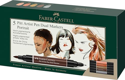 Faber-Castell 162009 - Tuschestifte Pitt Artist Pen Dual, 5 Marker mit zwei Spitzen - Pinselspitze und Faserspitze - Filzstifte Set Portrait Faber-Castell 162009 - Tuschestifte Pitt Artist Pen Dual, 5 Marker mit zwei Spitzen - Pinselspitze und Faserspitze - Filzstifte Set Portrait von Faber-Castell