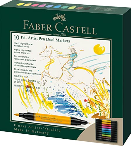 FABER-CASTELL 162010 - Pitt Artist Pen Dual Marker Tuschestift, mit zwei Spitzen, eine Pinselspitze und eine metallgefasste Faserspitze, 10er Kartonetui FABER-CASTELL 162010 - Pitt Artist Pen Dual Marker Tuschestift, mit zwei Spitzen, eine Pinselspitze und eine metallgefasste Faserspitze, 10er Kartonetui von Faber-Castell
