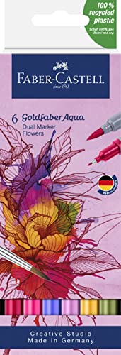 FABER-CASTELL 164527 - Goldfaber Aqua Dual Marker, Blumen, mit Pinselspitze und Fineliner Spitze, 6er Etui FABER-CASTELL 164527 - Goldfaber Aqua Dual Marker, Blumen, mit Pinselspitze und Fineliner Spitze, 6er Etui von Faber-Castell
