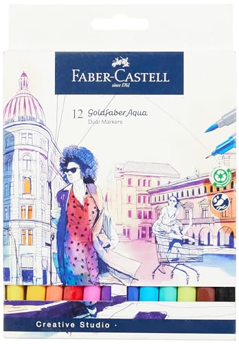 Faber-Castell 164612 - Goldfaber Aqua Dual Marker, mit Pinselspitze und Fineliner Spitze, 12er Etui von Faber-Castell