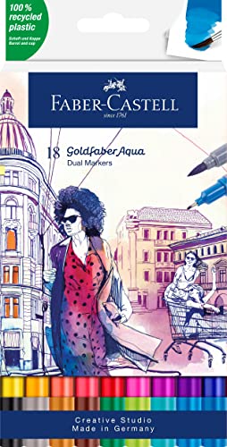 FABER-CASTELL 164618 - Goldfaber Aqua Dual Marker, mit Pinselspitze und Fineliner Spitze, 18er Etui von FABER-CASTELL
