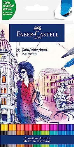 FABER-CASTELL 164618 - Goldfaber Aqua Dual Marker, mit Pinselspitze und Fineliner Spitze, 18er Etui FABER-CASTELL 164618 - Goldfaber Aqua Dual Marker, mit Pinselspitze und Fineliner Spitze, 18er Etui von Faber-Castell