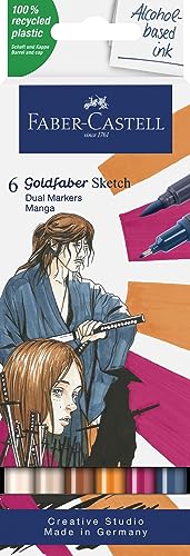 Faber-Castell 164809 - Goldfaber Sketch Marker Manga, 6er Etui Alkohol Marker mit Brush Spitze und Fineliner Spitze von Faber-Castell
