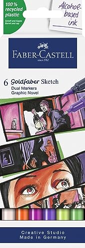 Faber-Castell 164810 - Goldfaber Sketch Marker Graphic Novel, 6er Etui Alkohol Marker mit Brush Spitze und Fineliner Spitze Faber-Castell 164810 - Goldfaber Sketch Marker Graphic Novel, 6er Etui Alkohol Marker mit Brush Spitze und Fineliner Spitze von Faber-Castell