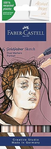 Faber-Castell 164812 - Goldfaber Sketch Marker Portrait, 6er Etui Alkohol Marker mit Brush Spitze und Fineliner Spitze von Faber-Castell