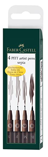 Faber-Castell 167101 - Tuschestifte Pitt Artist Pen, 4 Fasermaler sepia dunkel, Marker Set für Erwachsene von Faber-Castell