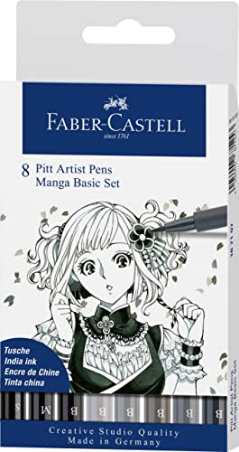 Faber-Castell 167107 Tuschestifte Set, Etui mit 8 Stiften, Feine Spitzen und Pinselspitzen in Schwarz und Grautönen, Ideal für präzises Zeichnen und kreative Manga-Kunstwerke Faber-Castell 167107 Tuschestifte Set, Etui mit 8 Stiften, Feine Spitzen und Pinselspitzen in Schwarz und Grautönen, Ideal für präzises Zeichnen und kreative Manga-Kunstwerke von Faber-Castell