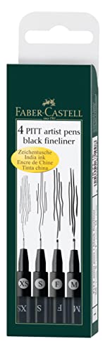 Faber-Castell 167115 - Tuschestifte Pitt Artist Pen, 4er Packung, Inhalt: M, F, S, XS, schwarz von Faber-Castell