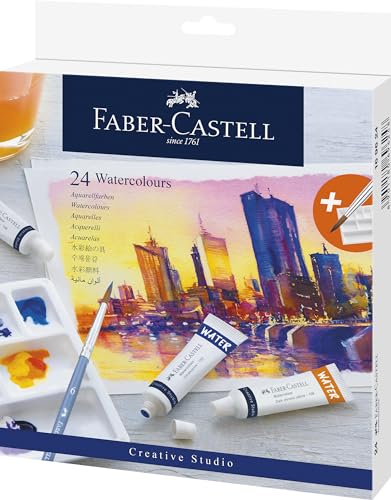 Faber-Castell 169624 - Aquarellfarben Creative Studio, 24 Tuben, inkl. Mischpalette und Aquarellpinsel von Faber-Castell