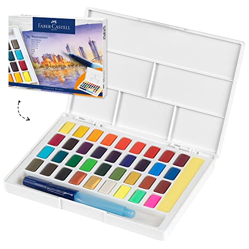 Faber-Castell 169736 - Aquarellfarben, 36 Farbnäpfchen, inkl. Mischpalette und Wassertankpinsel von Faber-Castell