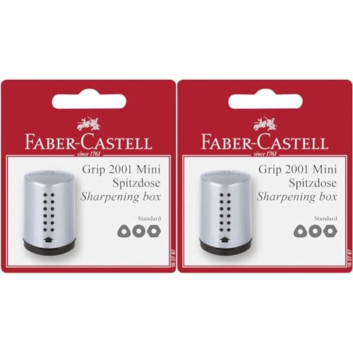 Faber-Castell 183787 - Einfachspitzdose Grip 2001 Mini, silber, 1 Stück (Packung mit 2) von Faber-Castell
