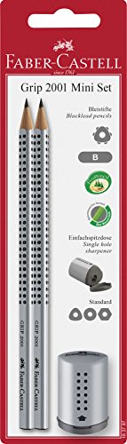 FABER-CASTELL 183797 - 2er Set Bleistifte Grip 2001 & Mini Spitzer, silver von Faber-Castell