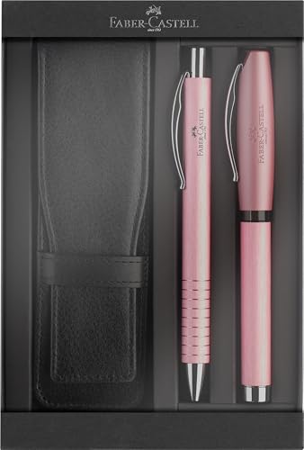 Faber-Castell 202188 - Geschenkset Essentio Aluminium rosé, mit Füller, Kugelschreiber und Stifteetui, Schreibset edel von Faber-Castell