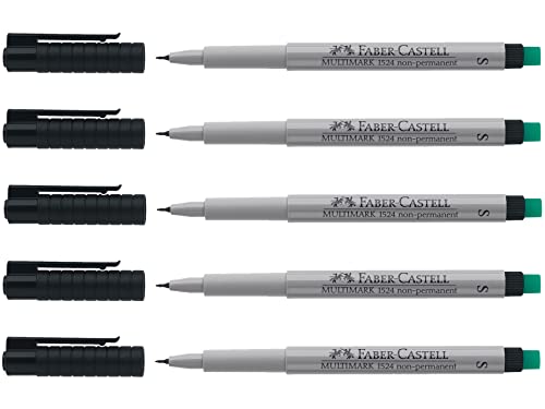 Faber-Castell 205010 - Marker Multimark 152499 S, non-permanent, schwarz, 5 Stück von Faber-Castell