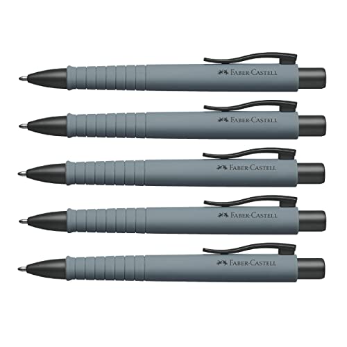 Faber-Castell 205024 - Kugelschreiber Poly Ball, urban stone grey, 5 Stück, mit auswechselbarer 0.5 mm Mine, dokumentenecht von Faber-Castell