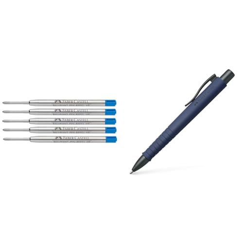 Faber-Castell 205041 - Kugelschreibermine XB blau, 5 Stück, dokumentenecht, Großraummine & 241189 - Kugelschreiber Poly Ball, urban navy blue, 1 Stück, mit auswechselbarer Mine, dokumentenecht von Faber-Castell