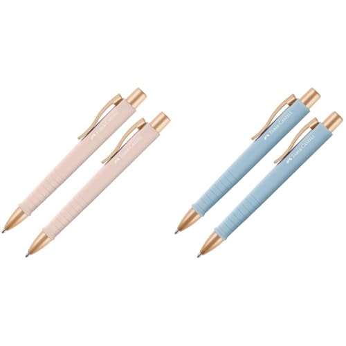 Faber-Castell 205092 - Kugelschreiber Poly Ball pale rose & 205093 - Kugelschreiber Poly Ball sky blue, 2 Stück, mit auswechselbarer XB Mine, dokumentenecht von Faber-Castell