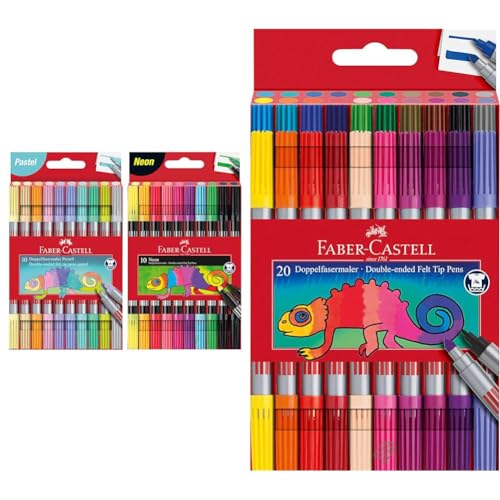 Faber-Castell 205098 - Filzstifte Set Pastell und Neon, 20 Doppelfasermaler für Kinder und Erwachsene & 151119 - Filzstifte Set 20-teilig, Doppelfasermaler für Kinder und Erwachsene Faber-Castell 205098 - Filzstifte Set Pastell und Neon, 20 Doppelfasermaler für Kinder und Erwachsene & 151119 - Filzstifte Set 20-teilig, Doppelfasermaler für Kinder und Erwachsene von Faber-Castell