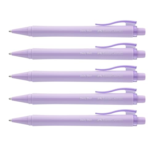 Faber-Castell 205099 - Kugelschreiber Daily Ball sweet lilac, 5 Stück, mit auswechselbarer XB Mine, dokumentenecht von Faber-Castell