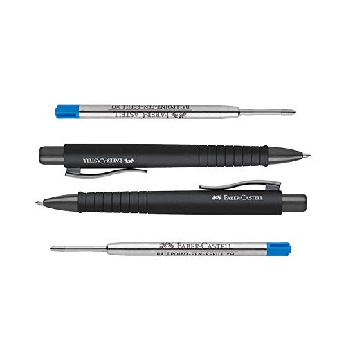 Faber-Castell 241190 Kugelschreiber, POLY BALL XB, schwarz (All Black Doppelpack + 2 Minen Blau) von Faber-Castell