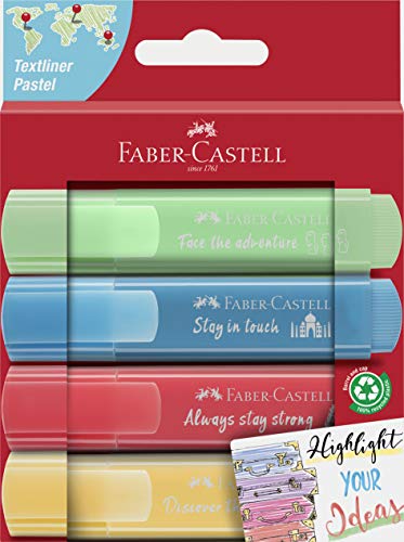 Faber-Castell 254625 - Textmarker Set TL 46, 4er Etui, Pastell Farben, mit langlebiger Keilspitze, Strichbreite 1 - 5 mm von Faber-Castell