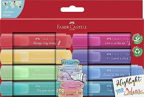 Faber-Castell 254626 - Textmarker Set TL 46, 8er Etui, Pastell Farben, mit langlebiger Keilspitze, Strichbreite 1 - 5 mm von Faber-Castell