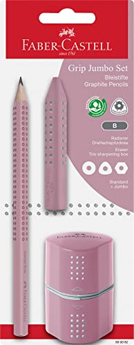Faber-Castell 580082 - Bleistiftset Jumbo Grip, mit Bleistift, Radierer und Dreifachspitzdose, rose shadows, auf Blisterkarte von Faber-Castell