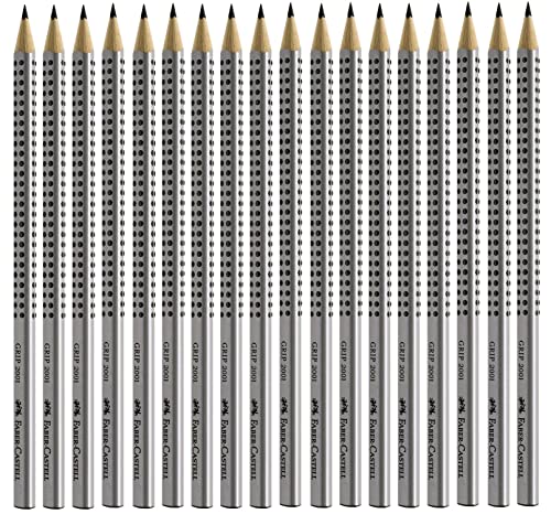 Faber-Castell Bleistift Grip 2001 in 6er-Packung, Härte: HB, Farbe der Hülle: silberfarben argento HB von Faber-Castell