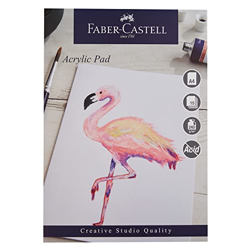 Faber-Castell Creative Studio Acrylfarbenblock, A4, säurefrei, gummiertes Papier, 240 g/m², 15 Blatt für Acrylmalerei, Kunst, Handwerk, Zuhause und Schule von Faber-Castell