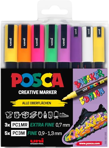 POSCA 186828 - POSCA Marker Set Sneaker Stifte, 8er Etui, deckend auf dunklen Oberflächen von Faber-Castell
