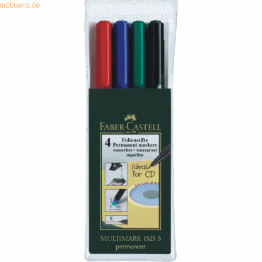 Faber Castell Folienschreiber permanent S VE=4 Stück 4 Farben von Faber Castell