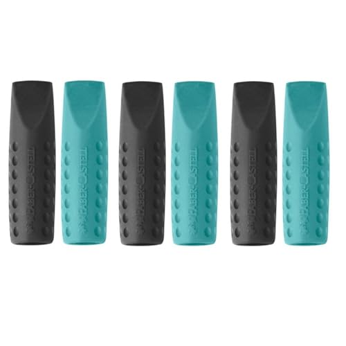 Faber-Castell Grip 2001 Eraser Rubber Pencil Cap - 6-Pack Select Colors (Black, Turquoise, Purple, Pink) (black + turquoise) von Faber-Castell