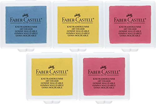 Faber-Castell - Knetradiergummi Art Eraser (zufällige Farbe in gelb, rot oder blau | 5er Pack) von Faber-Castell