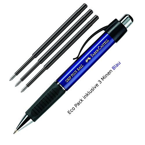 Faber-Castell - Kugelschreiber GRIP PLUS BALL Metallic Blau, Mine: M, inklusive 3 Ersatzminen Blau von Faber-Castell