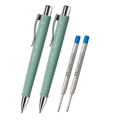 Faber-Castell - Poly Ball XB Kugelschreiber, Strichstärke 0,5 mm, 2 x Mintgrün + 2 x blaue Minen von Faber-Castell