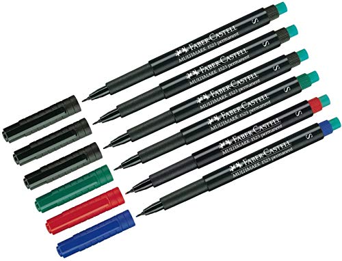 Faber-Castell - Marker Multimark S, permanent, 3x schwarz je 1 rot, grün und blau von Faber-Castell