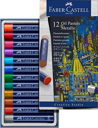 Faber-Castell Metallisches Ölpastell-Set: 12 Farben, Ölpastellkreide, Kunstbedarf für Künstler, Jugendliche und Erwachsene, Kunstkreide, Zeichenzubehör von Faber-Castell