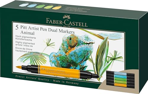 Faber-Castell Pitt Artist Pen Dual Marker, Animals Wallet of 5, Coloured Marker Pens, Drawing, Home Office, Art, Coloring von Faber-Castell